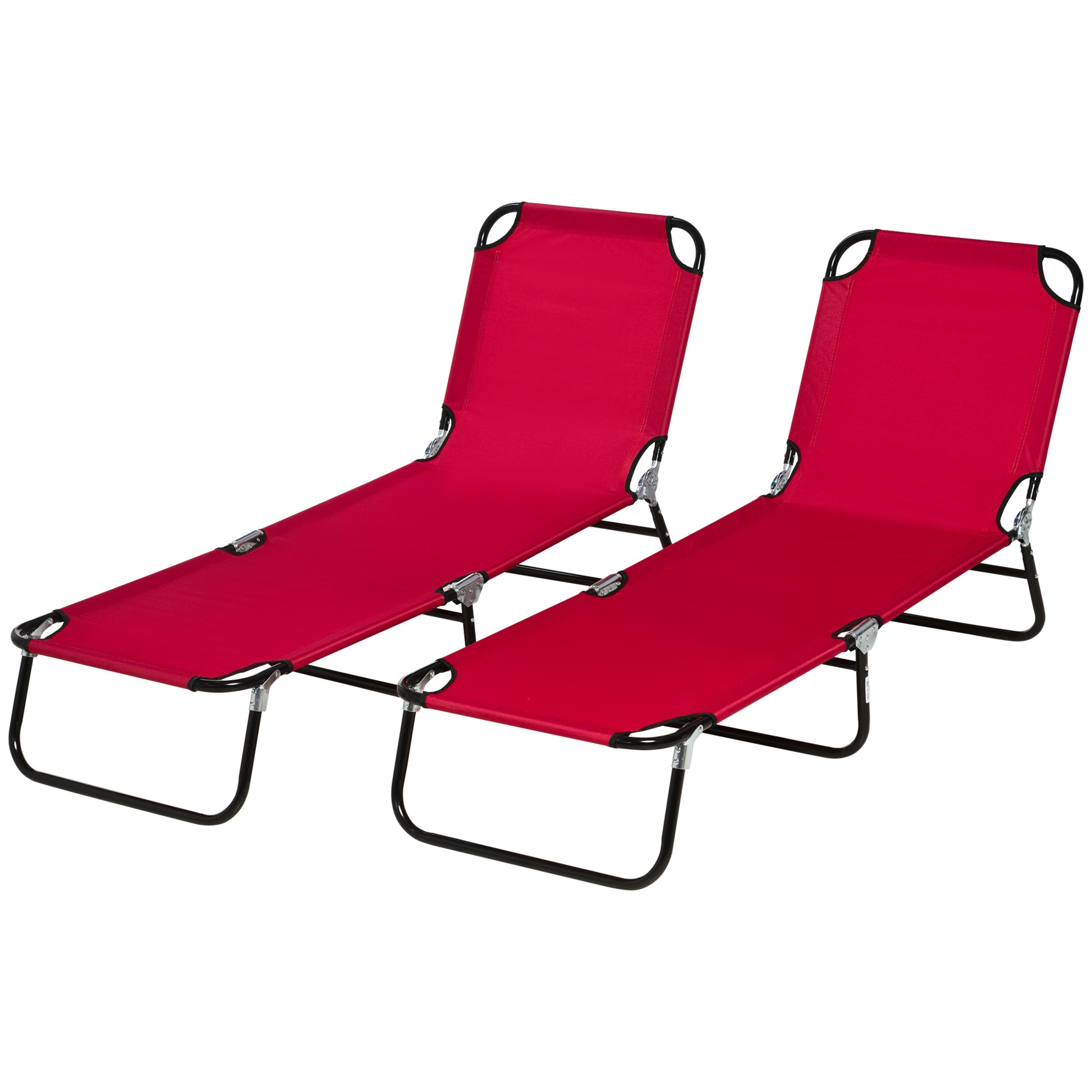 Set of 2 Folding Outdoor Lounge Chair, Sun Tanning Chairs with Reclining Back, Breathable Mesh for Beach Patio, Red