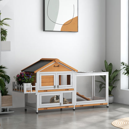 65" Wooden Rabbit Hutch, Pet Playpen with Openable Roof, Storage Box, for Rabbits and Small Animals, Yellow