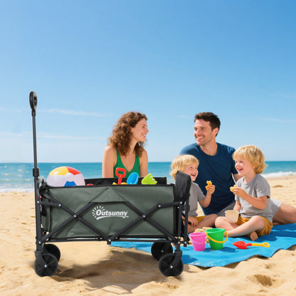 Wagon Cart Foldable, Collapsible Wagon Cart with Removable Liner, Handle, Wheels, 72L & 198 LBS Capacity, Green