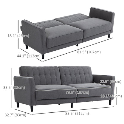 Convertible Bed with Couch, Button Tufted Fabric Sofa Bed with Adjustable Back for Living Room, Charcoal Grey