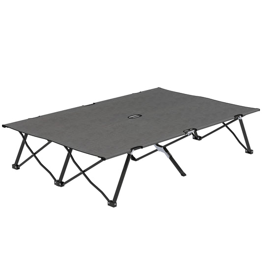 Two Person Folding Camping Cot Outdoor Portable Double Cot with Carrying Bag 76" Dark Grey
