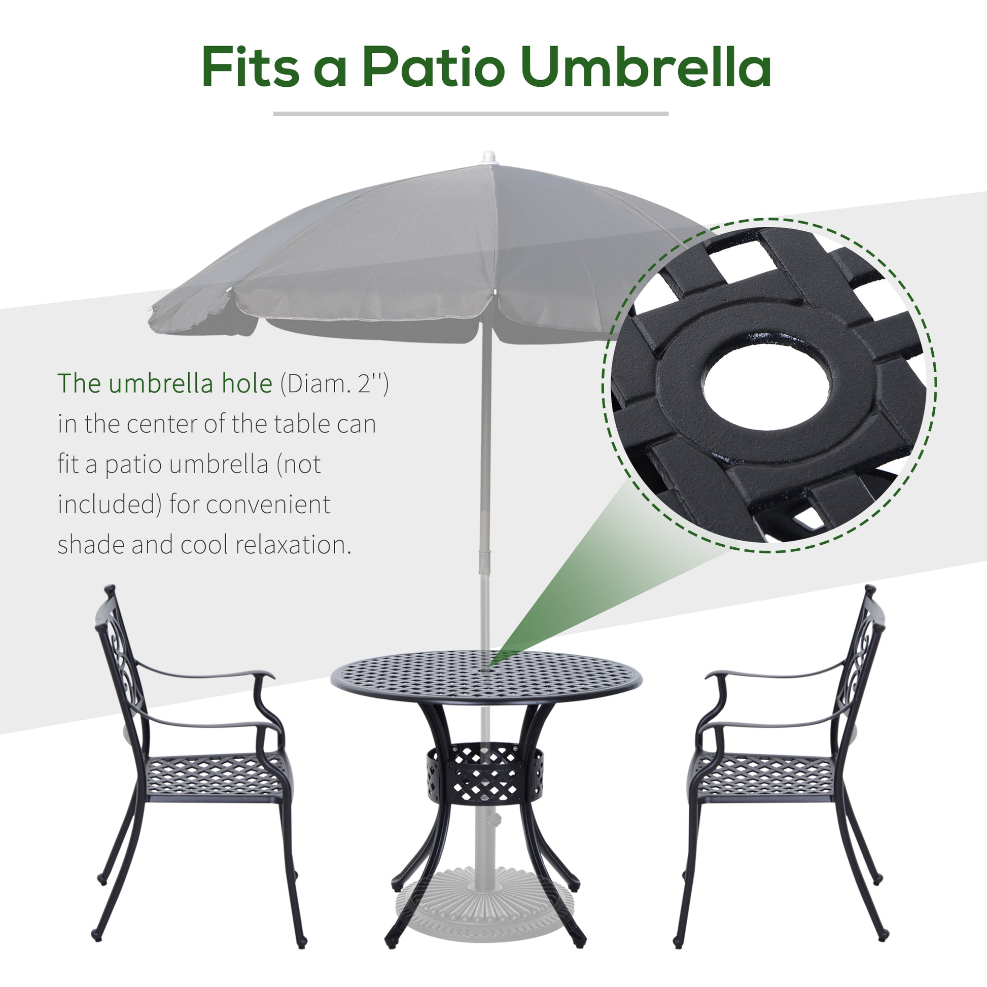 33-Inch Roud Patio Dining Table with Umbrella Hole, Cast Aluminum Garden Table, All Weather Patio Bisto Table, for Lawn, Garden, Outside, Black