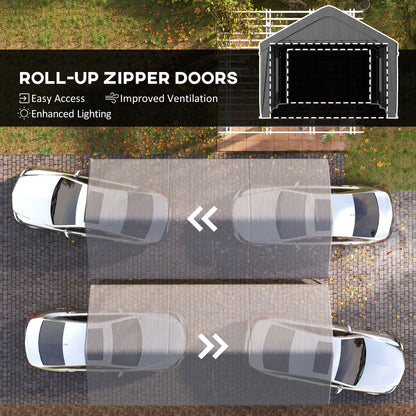 12 x 20ft Carport with 2 Roll-Up Doors, 4 Windows, Portable Garage with Removable Sidewalls for Car, Truck, Dark Grey