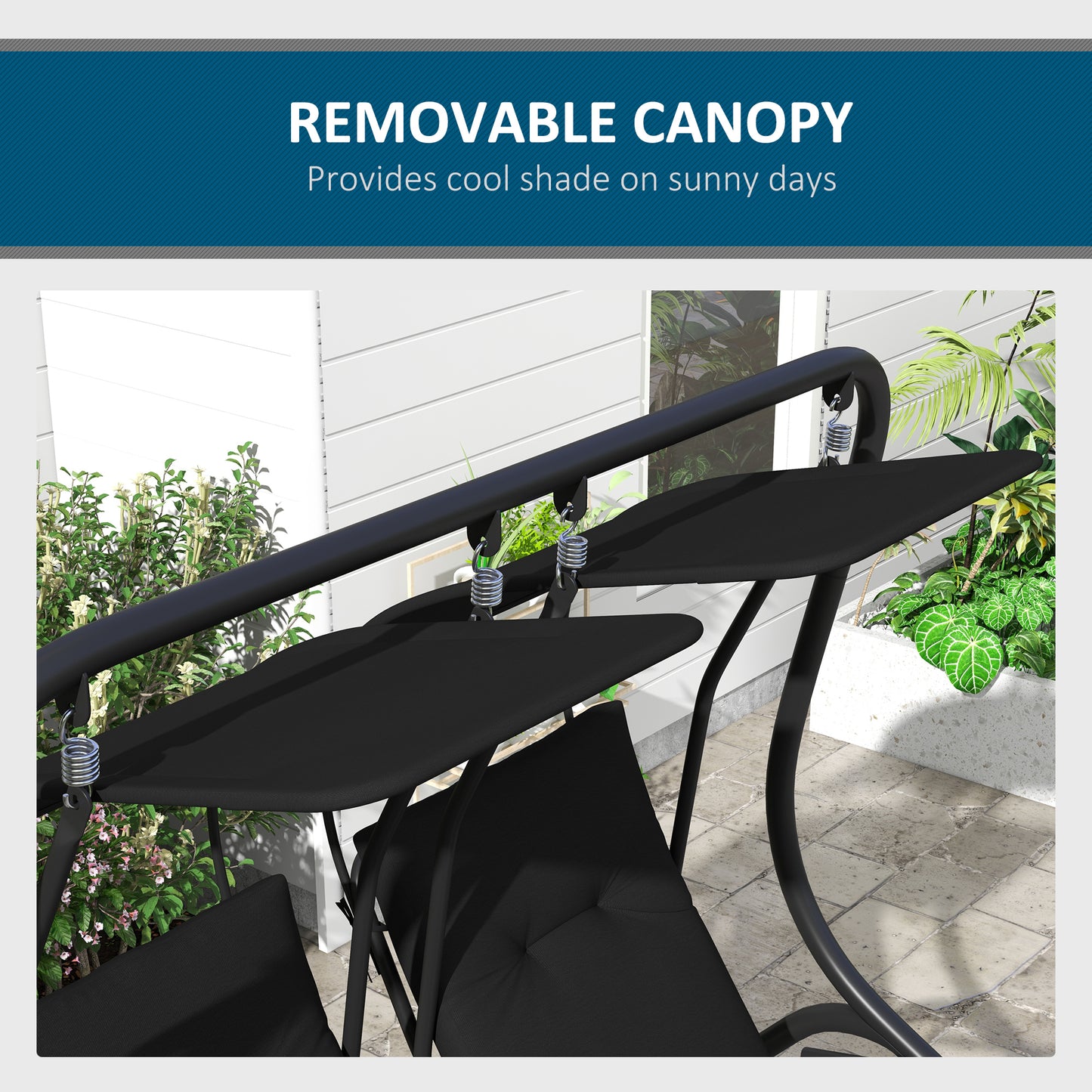 2-Seater Outdoor Porch Swing with Canopy, Patio Swing Chair for Garden, Poolside, Backyard, Black