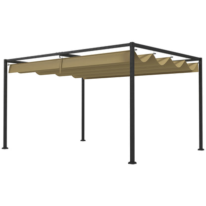 13' x 10' Patio Pergola with Retractable Canopy, Outdoor Sun Shelter, Yard Shade, Khaki