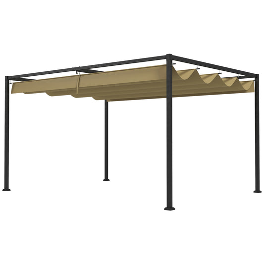 13' x 10' Patio Pergola with Retractable Canopy, Outdoor Sun Shelter, Yard Shade, Khaki