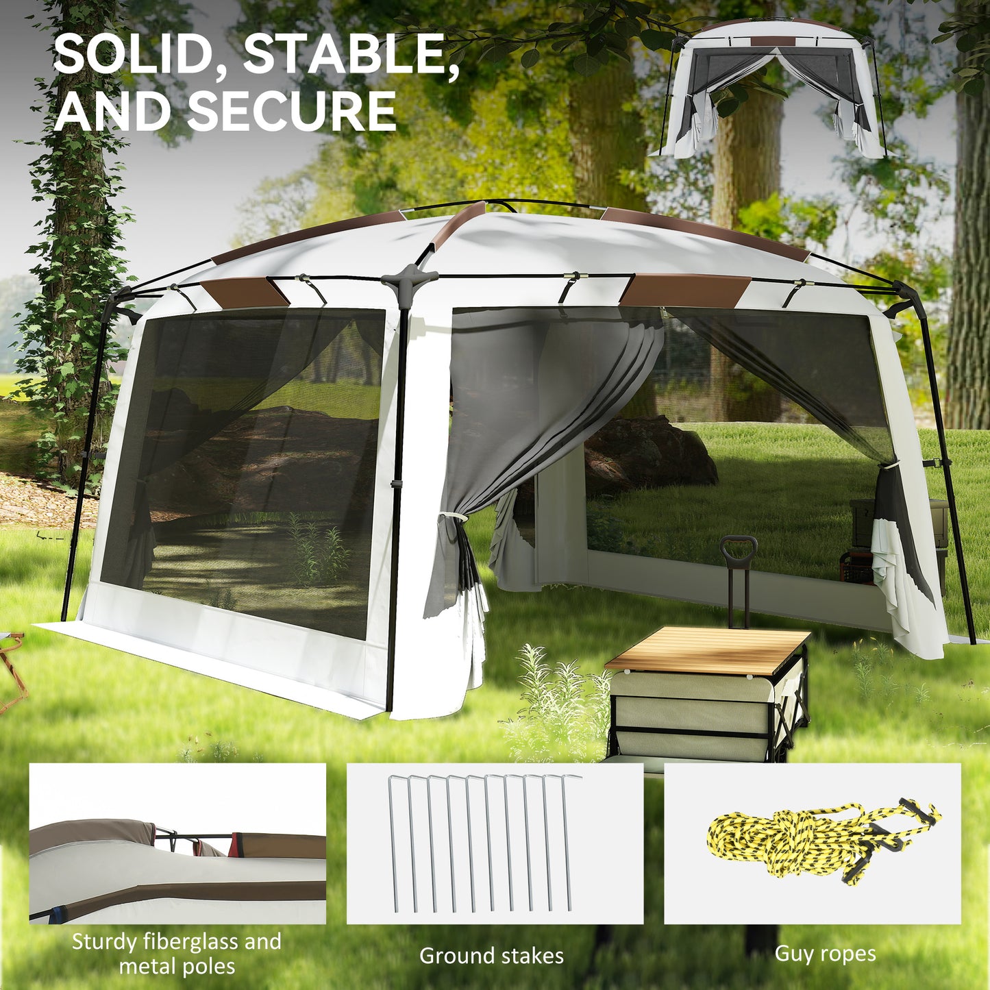 12' x 12' Screen Tent, UV50+ Protection Outdoor Screen House with Carry Bag & Ground Stakes, Fits 6-8 People, White