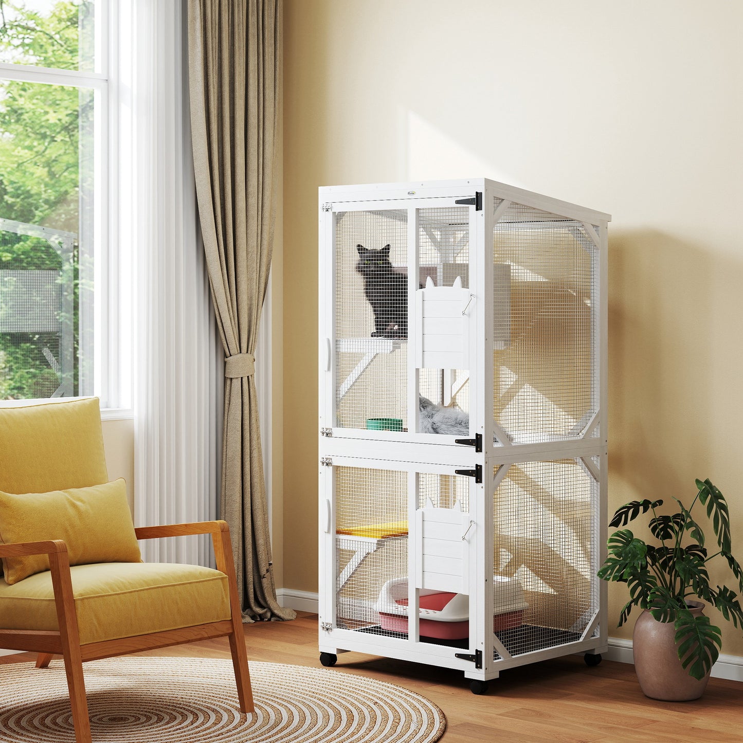 Catio Outdoor, Elevated Design, with Wheels, Resting Box, Water-Resistant, Multi Platforms, White