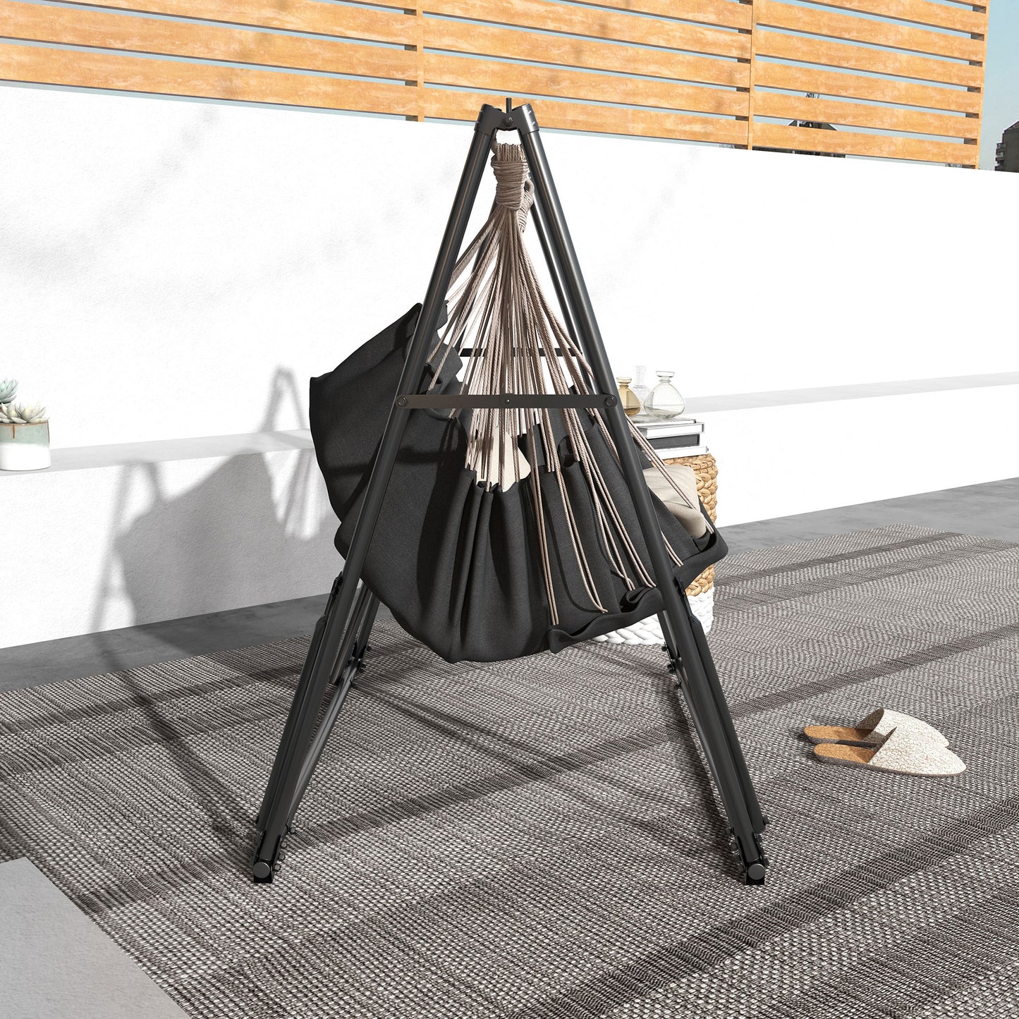 Foldable Hammock Stand, Portable 2 in 1 Hammock Chair Stand Only with Carry Bag, Load Capacity 120kg, for Patio, Black
