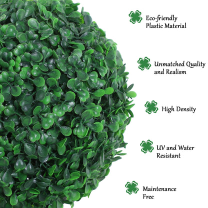 Set of 2 Artificial Ball Boxwood Topiary Trees, 44.1" Fake Plants in Pots for Outdoor Indoor Decor, Dark Green