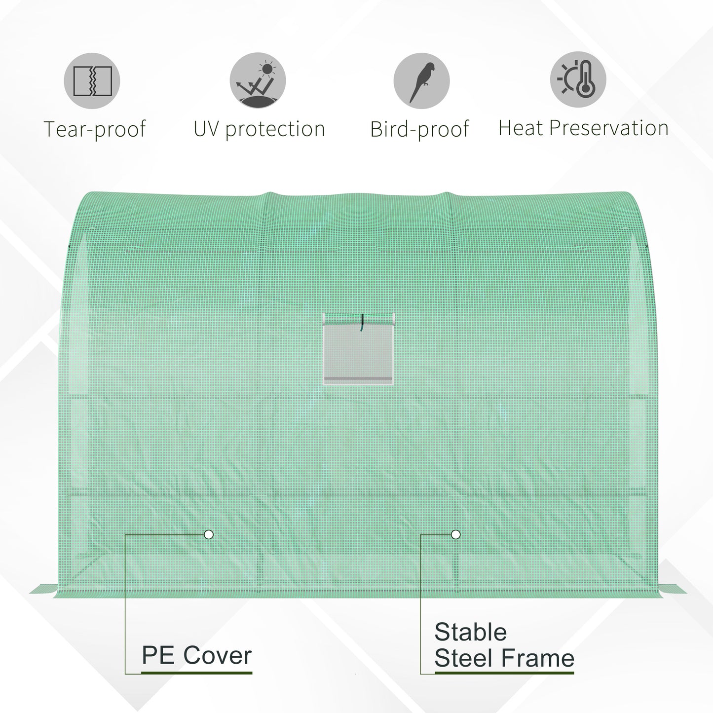 Walk-in Wall Lean-to Greenhouse, 10' x 5' x 7' Outdoor Gardening Green House with PE Cover, Windows, Shelves and 2 Zipper Doors, Green
