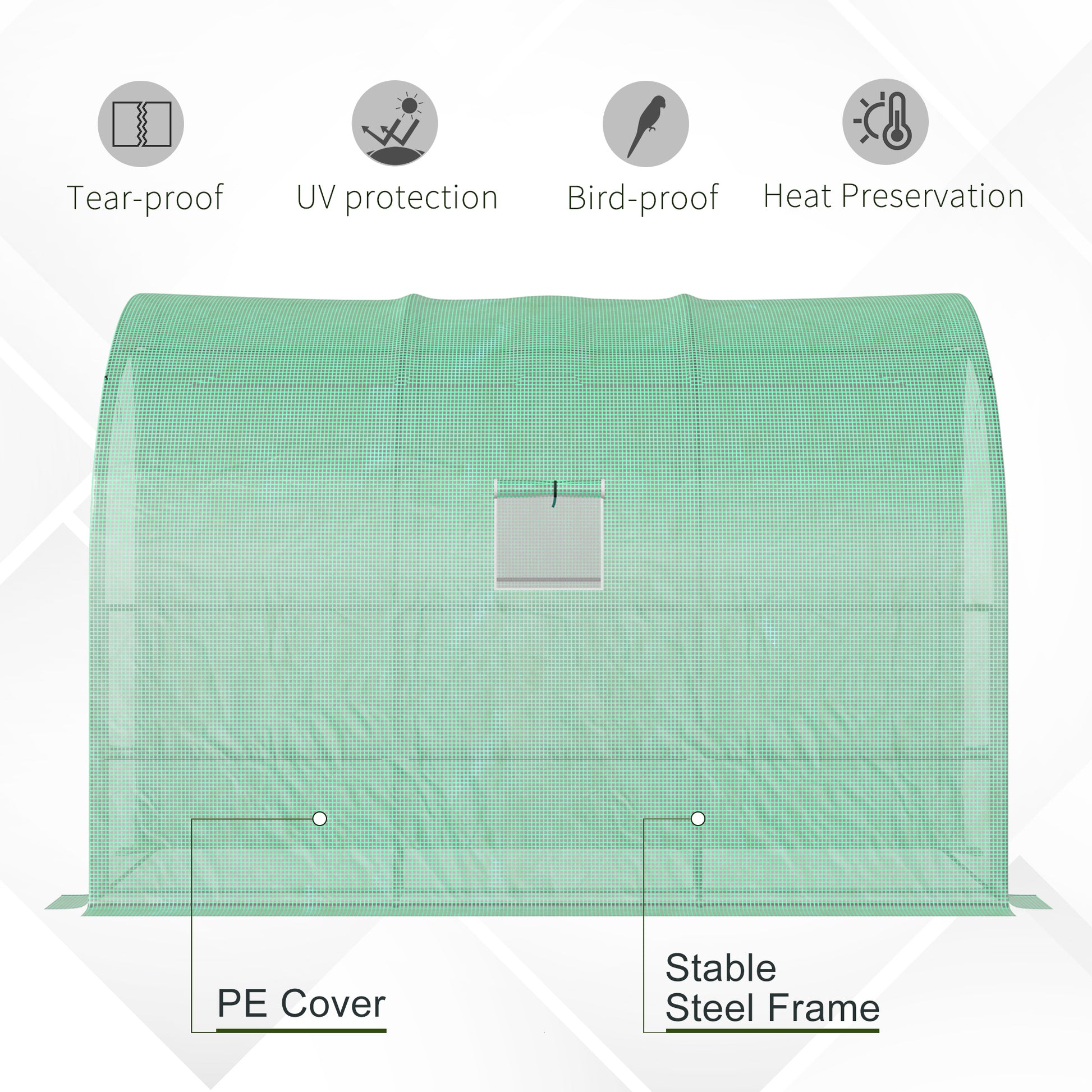 Walk-in Wall Lean-to Greenhouse, 10' x 5' x 7' Outdoor Gardening Green House with PE Cover, Windows, Shelves and 2 Zipper Doors, Green