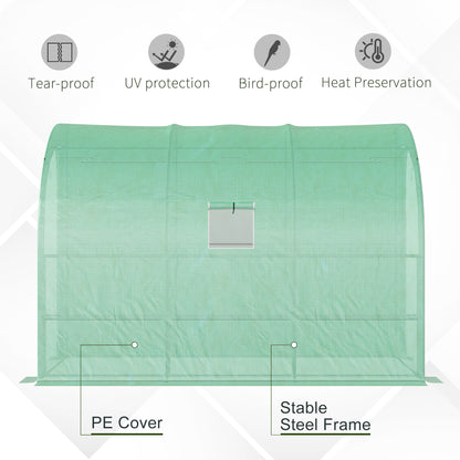 Walk-in Wall Lean-to Greenhouse, 10' x 5' x 7' Outdoor Gardening Green House with PE Cover, Windows, Shelves and 2 Zipper Doors, Green