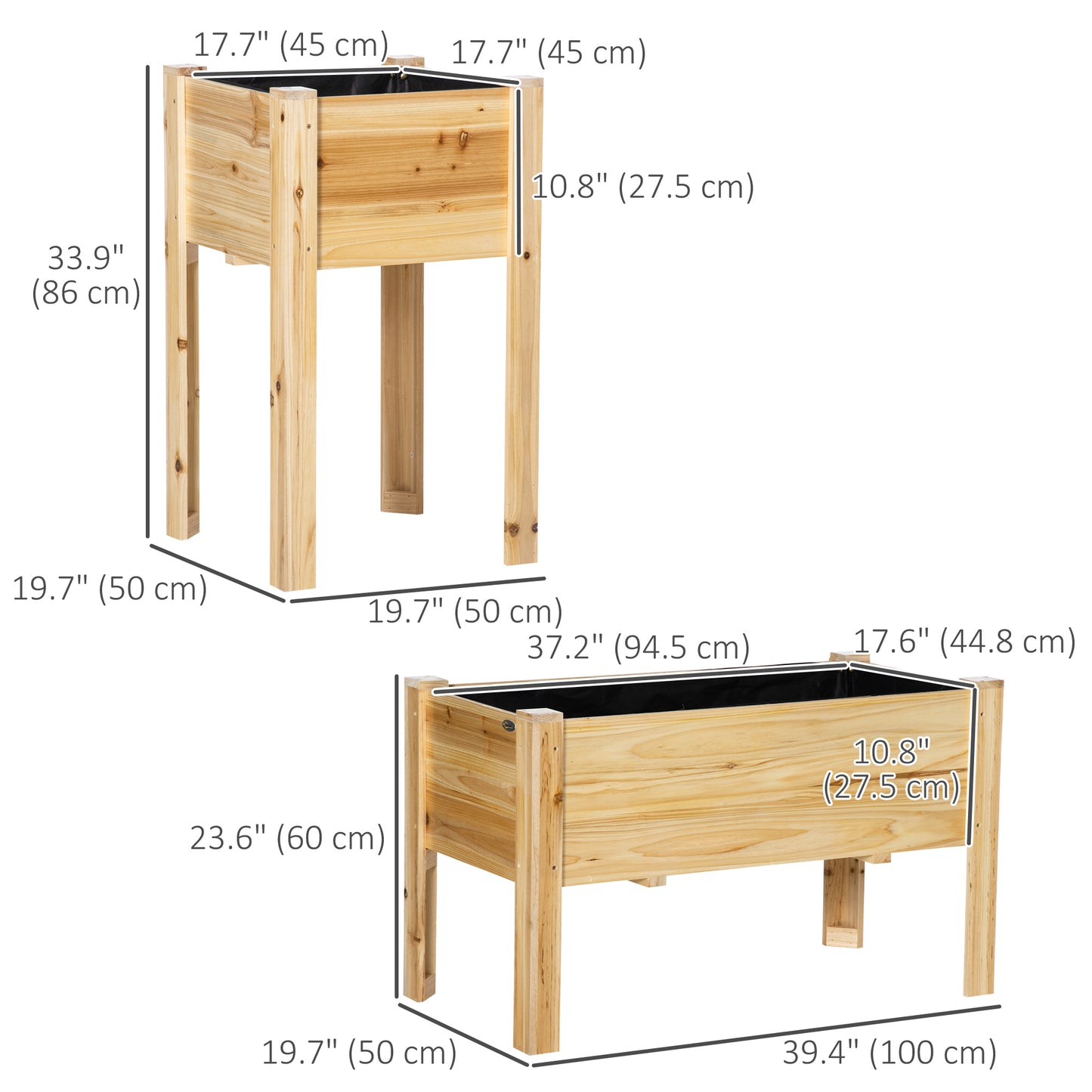 Raised Garden Bed Set of 3, Wood Planter Box, Outdoor Freestanding Garden Boxes for Fruit Vegetable Flower Herb