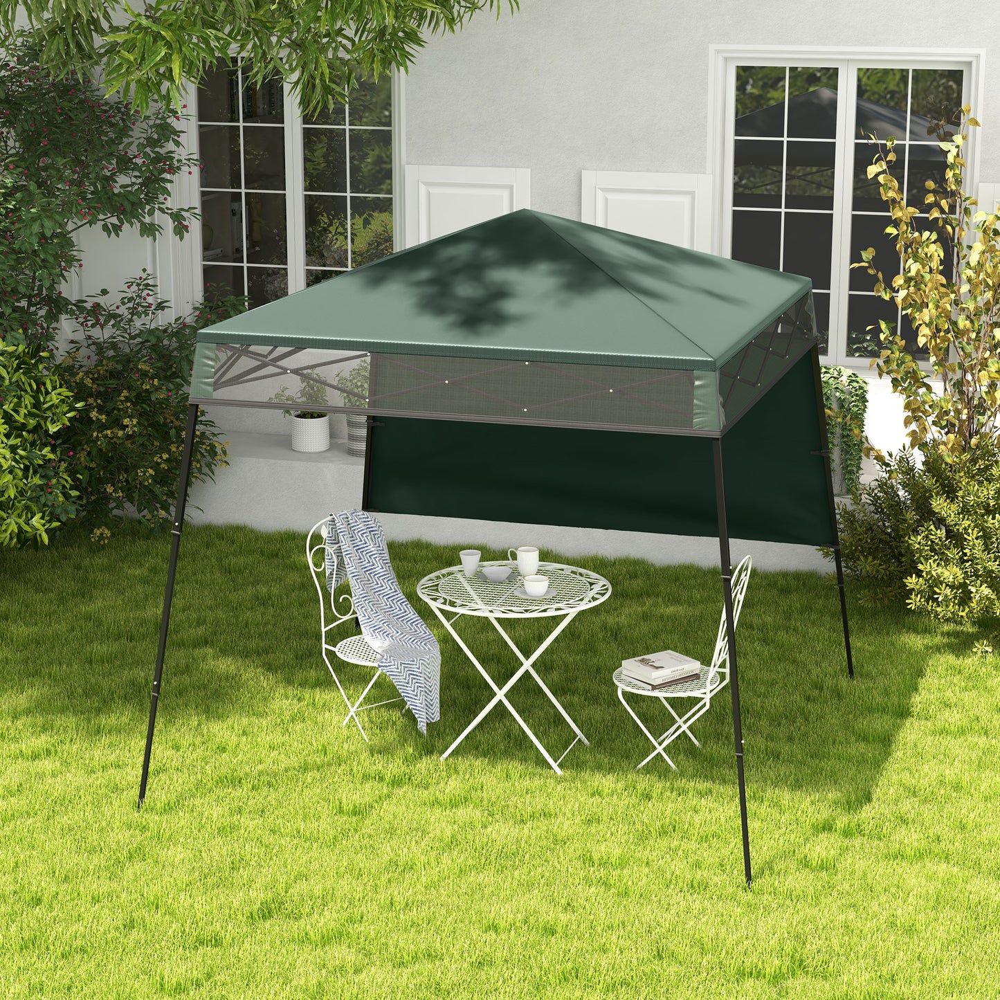 7' x 7' Pop Up Canopy Gazebo Tent with Backpack & Inclined Legs, Green