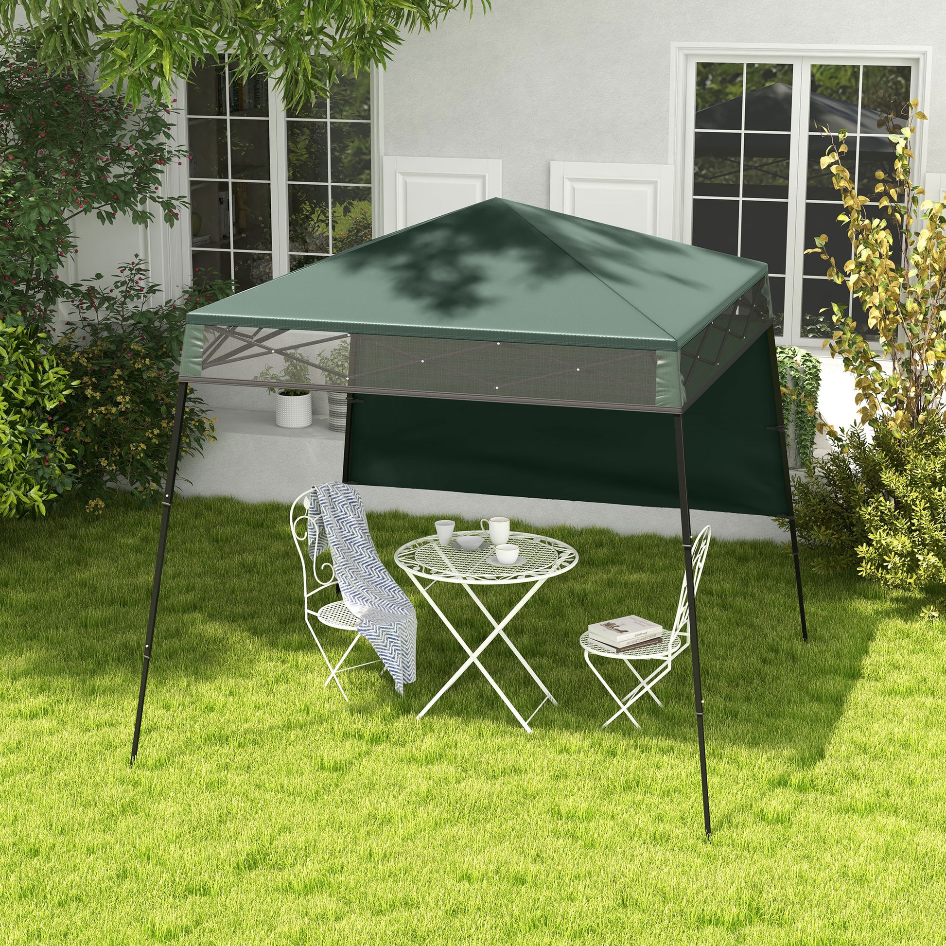 7' x 7' Pop Up Canopy Gazebo Tent with Backpack & Inclined Legs, Green