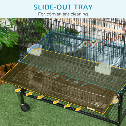 52" Bird Cage with Rolling Stand, Toys, for Budgies Canaries Black