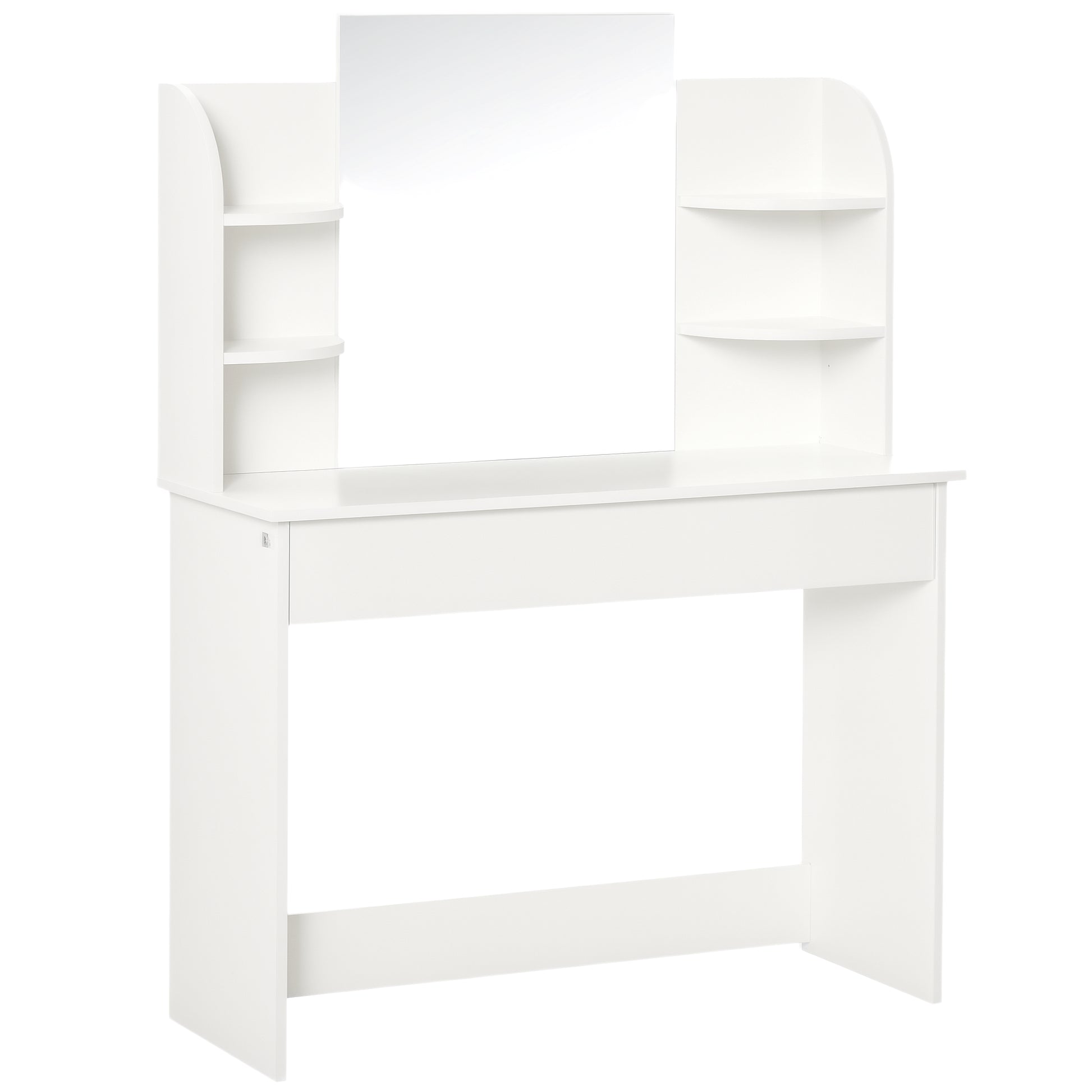 Vanity Desk with Mirror, Makeup Vanity with Open Shelves and Drawer, Dressing Table for Bedroom, White