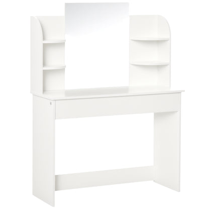 Vanity Desk with Mirror, Makeup Vanity with Open Shelves and Drawer, Dressing Table for Bedroom, White
