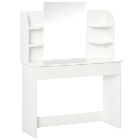 Vanity Desk with Mirror, Makeup Vanity with Open Shelves and Drawer, Dressing Table for Bedroom, White