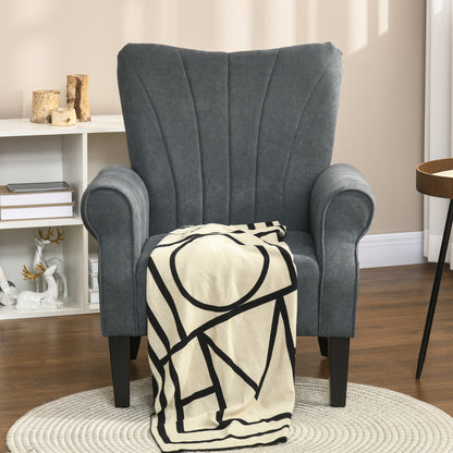 Fabric Armchair, Modern Accent Chair with Wood Legs for Living Room, Bedroom, Home Office, Dark Grey
