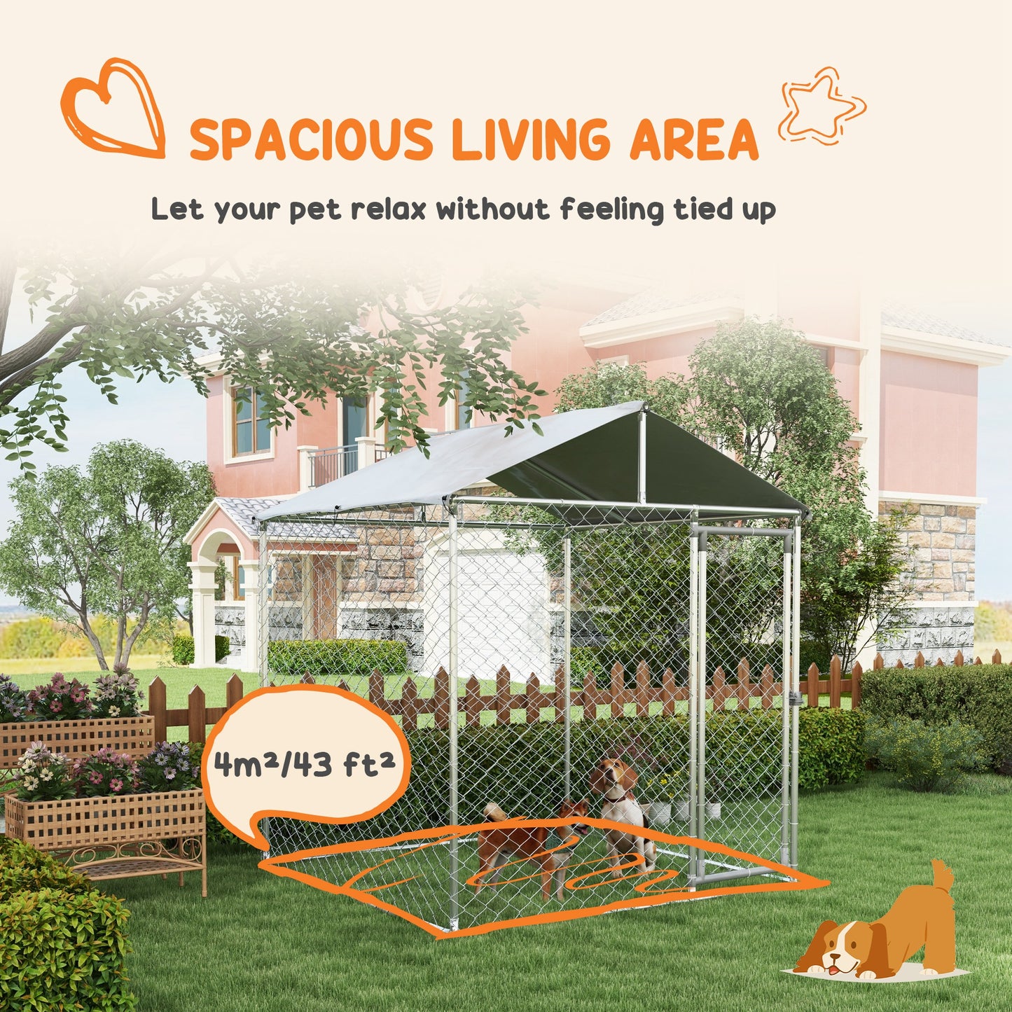6.6' x 6.6' x 7.8' Outdoor Dog Kennel Heavy Duty Galvanized Steel Chain Link with UV-resistant Roof, Silver