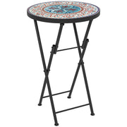 Mosaic Outdoor Patio Side Table, 14" Round Folding Outdoor Coffee Table with Steel Frame for Balcony Deck Patio Terrace, Mixed Colour
