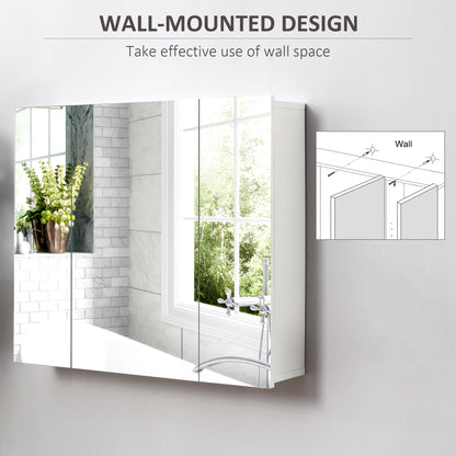 28" x 24" Wall Mounted Mirror Cabinet, Bathroom Medicine Cabinet with Mirror, 3 Doors and Adjustable Shelves, White