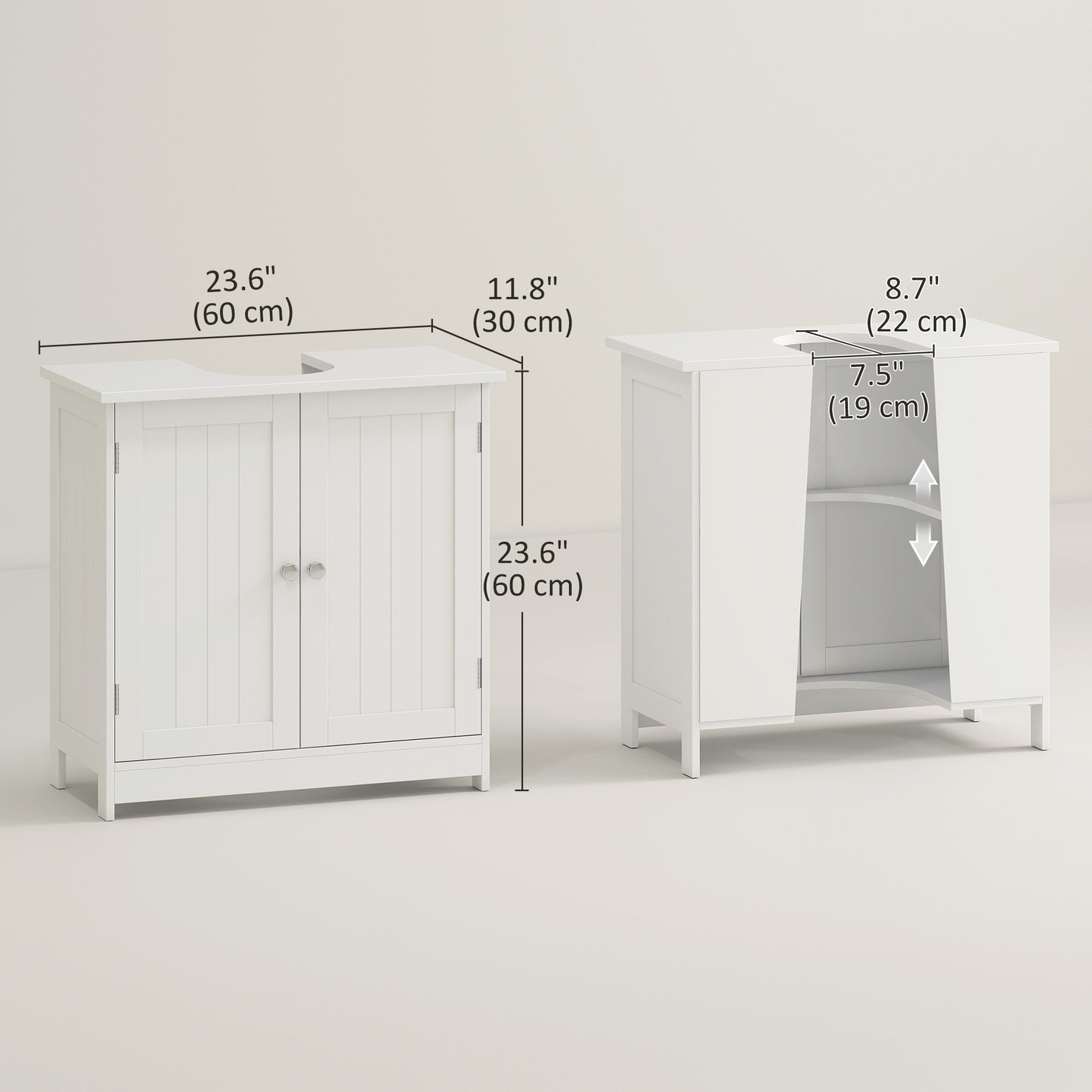 Bathroom Vanity, 24" Pedestal Sink Bathroom Vanity Furniture with 2 Doors and Shelf, White