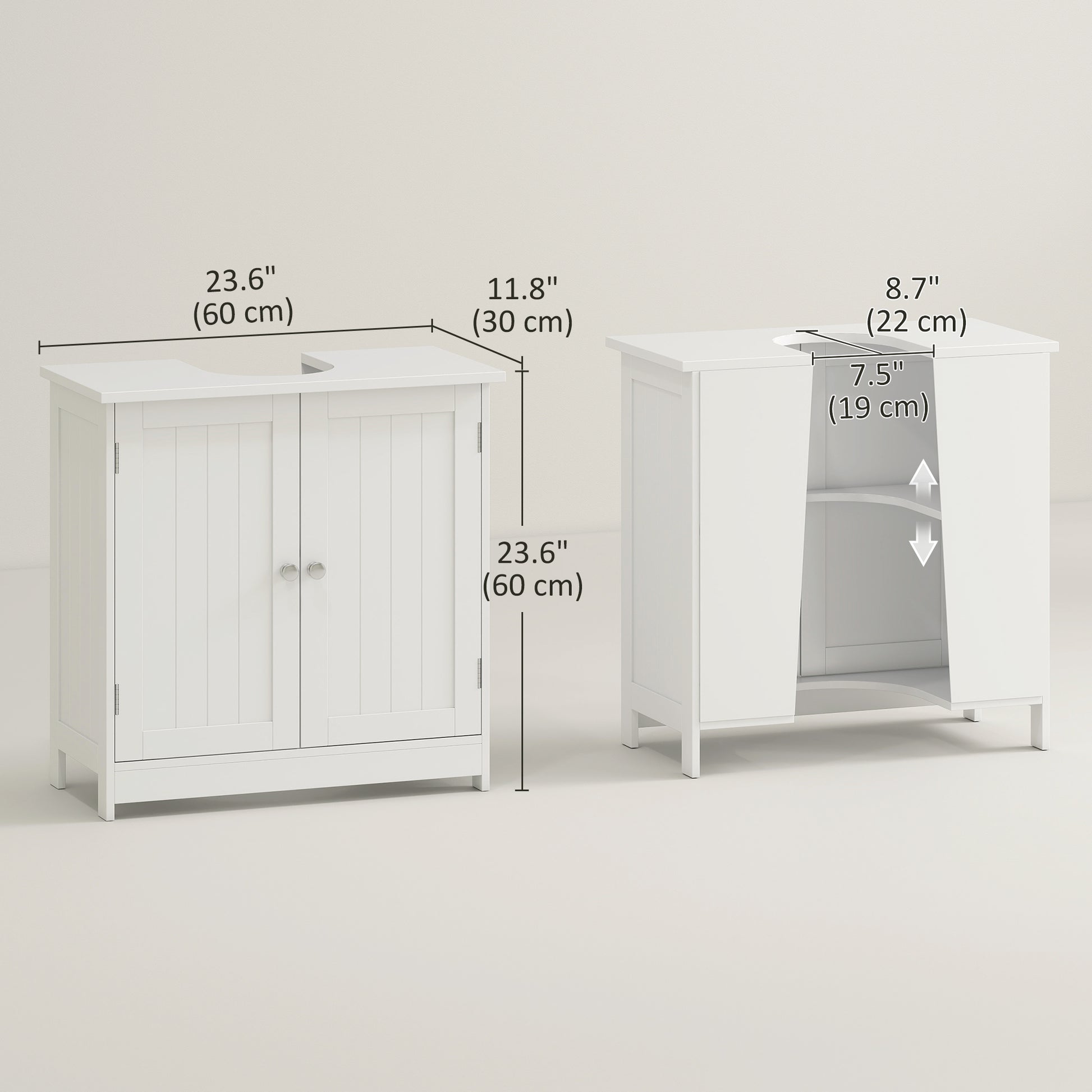 Bathroom Vanity, 24" Pedestal Sink Bathroom Vanity Furniture with 2 Doors and Shelf, White