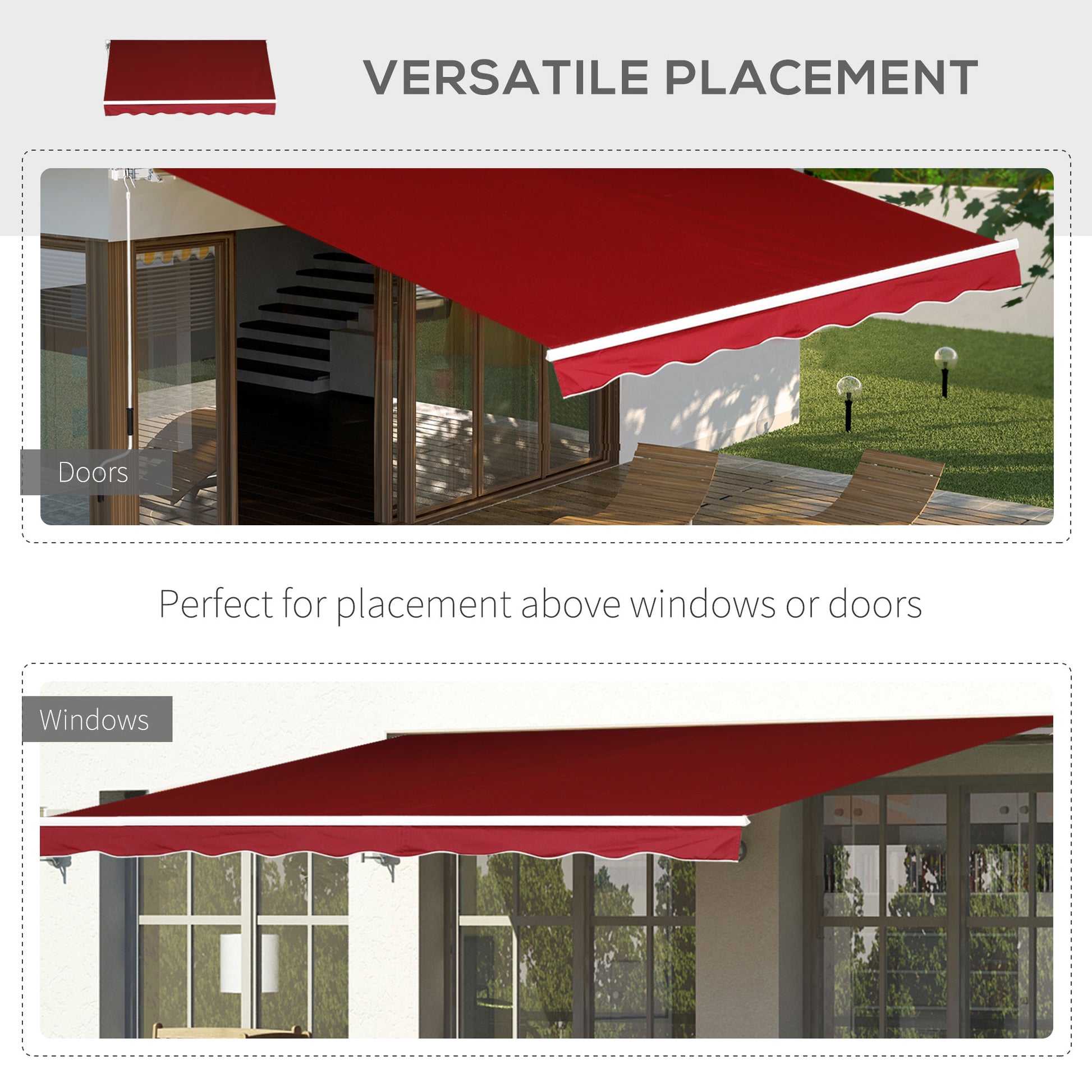 8'x7' Patio Awning Manual Retractable Sun Shade Outdoor Deck Canopy Shelter, Wine Red