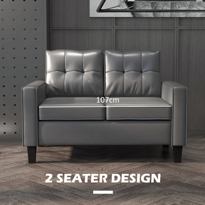 51" PU Leather Loveseat, Upholstered Double Sofa Couch with Armrests, Tufted Backrest, Pocket Spring and Sponge Padded Cushion for Living Room, Bedroom, Home Office, Grey