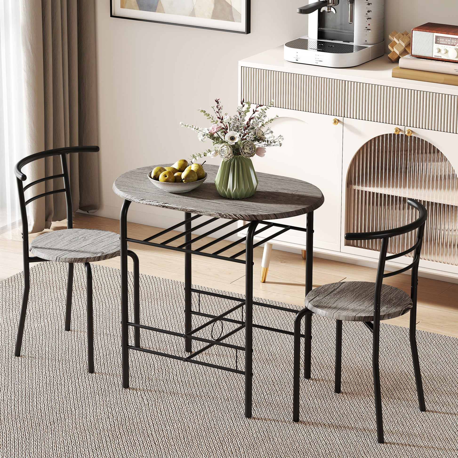 Dining Table Set of 3, 31.5" Kitchen Table and Chairs Set for 2 with Shelf, for Small Space, Dining Room, Living Room