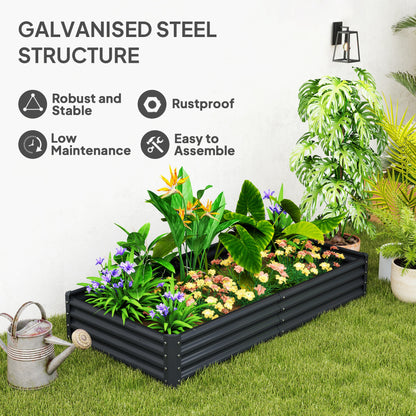6 x 3 x 1ft Galvanized Raised Garden Bed, Reinforced Outdoor Planter Box with Open Bottom, Dark Grey