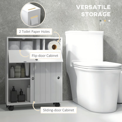 Bathroom Storage Cabinet, Bathroom Cabinet with 4 Rolling Wheels and Paper Holes, 20.5" x 6.75" x 26.5", White