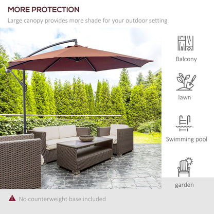 10' Deluxe Patio Umbrella, Outdoor Market Parasol, Banana Hanging Offset Sunshade with Crank, Cross Base, Coffee
