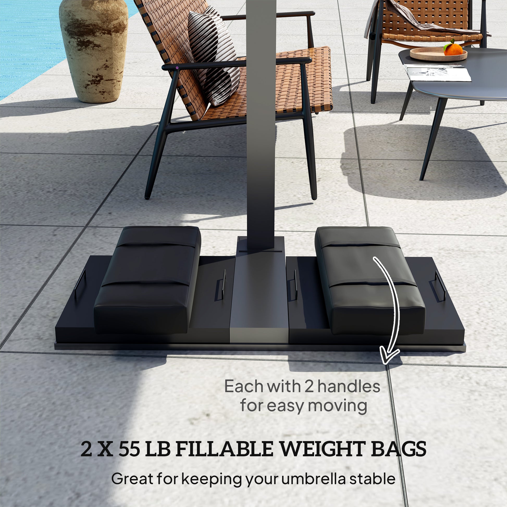 2PCS Patio Umbrella Base Weight Bag, Umbrella Stand Weights with Handles, 55 lbs with Sand Filling, Patio Umbrella Weights for Offset/Cantilever Umbrella Stand Base, Black