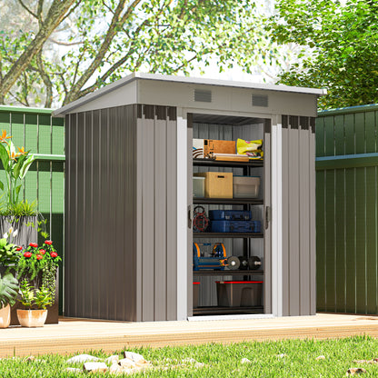 6' x 4' Outdoor Storage Shed, Metal Garden Tool Storage House Organizer with Lockable Sliding Doors and Vents for Backyard Patio Lawn, Light Grey