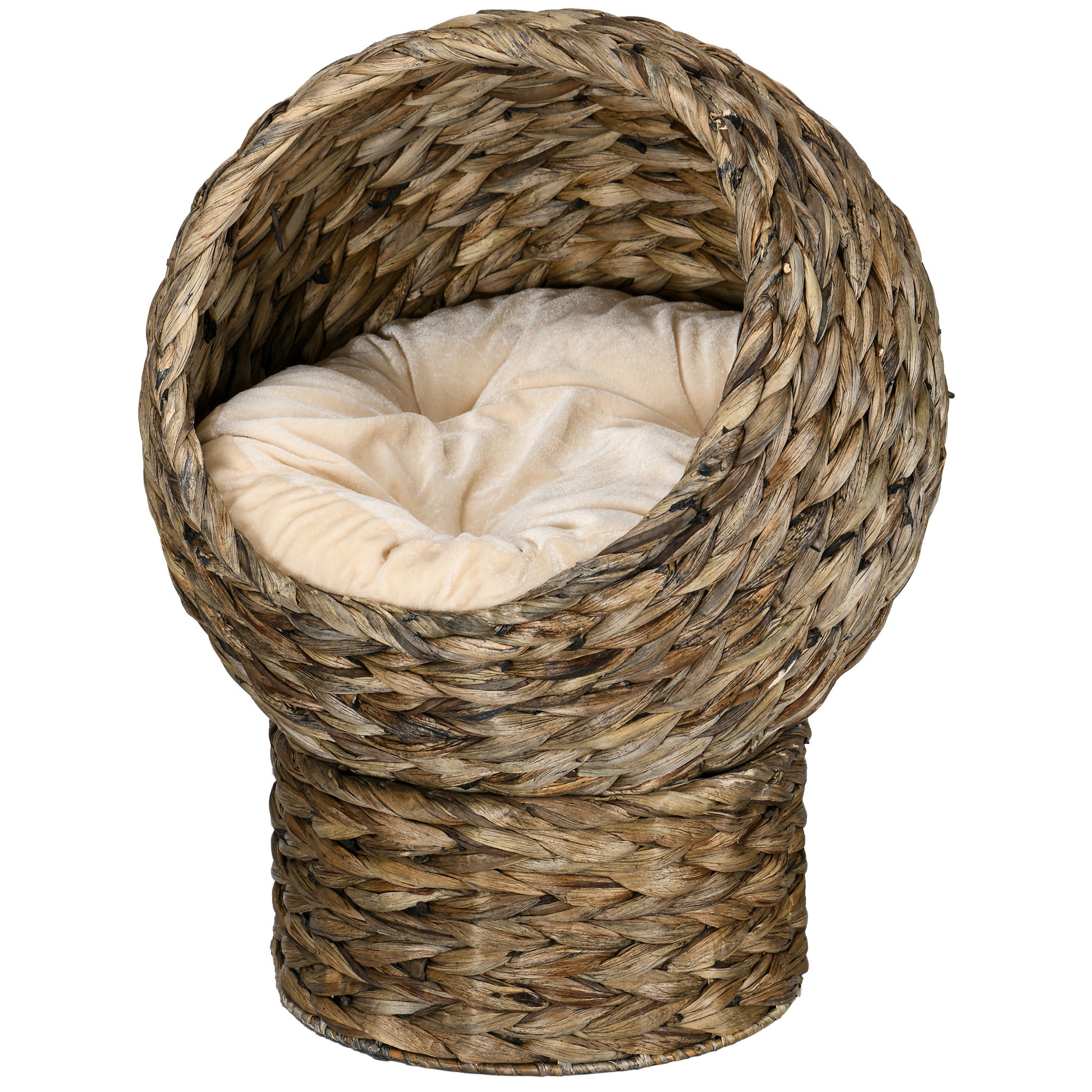 Wicker Cat Bed with Cushion, Stand, for Indoor Cats, Dark Brown