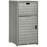 Patio Storage Cabinet, Outdoor Towel Rack for Pool, PE Rattan Wicker Hot Tub Accessory, with Basket Drawer, Mixed Grey