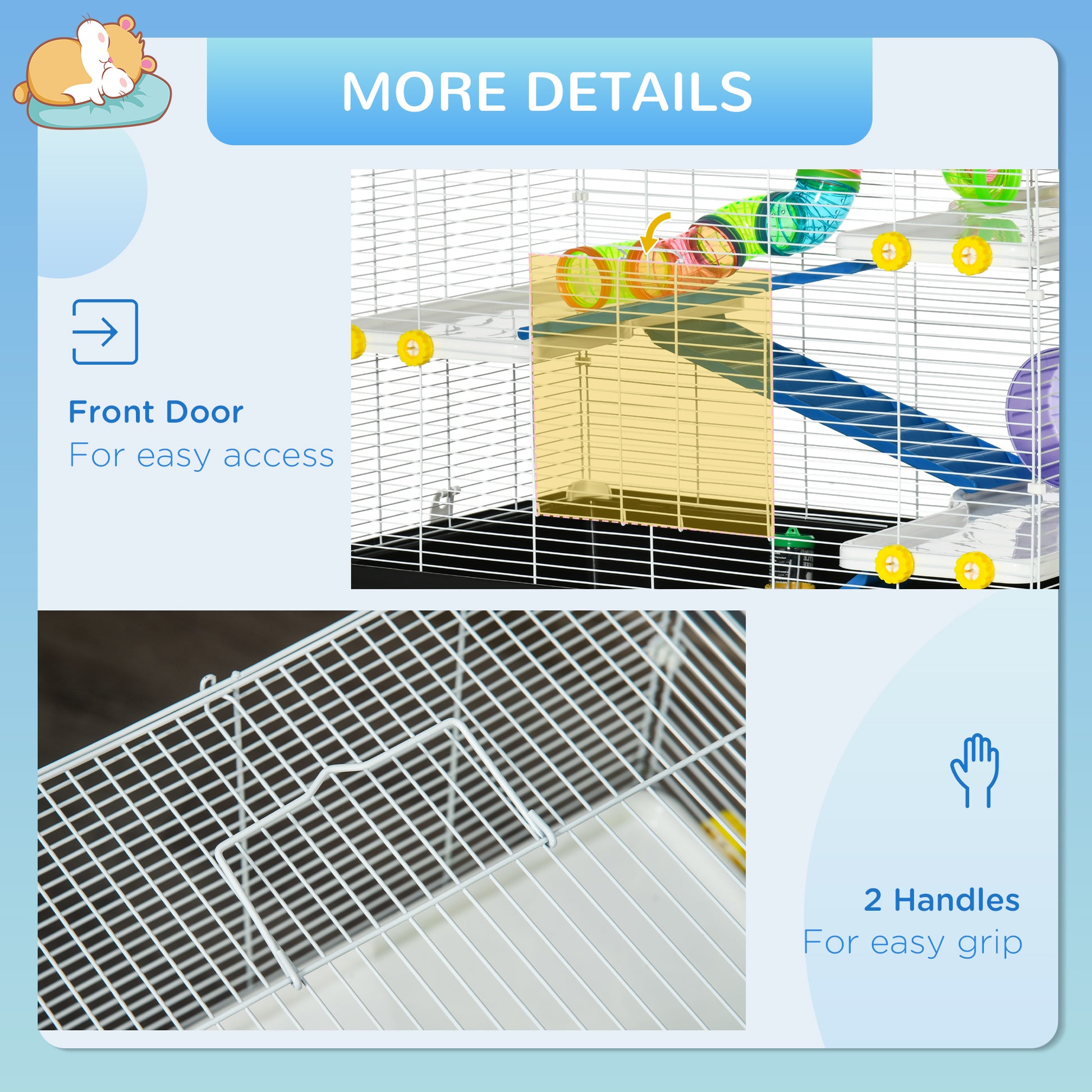 31" Large Hamster Cage, Small Animal House, Multi-storey Gerbil Haven, Tunnel Tube System, with Water Bottle, Exercise Wheel, Food Dish, Ramps, Black