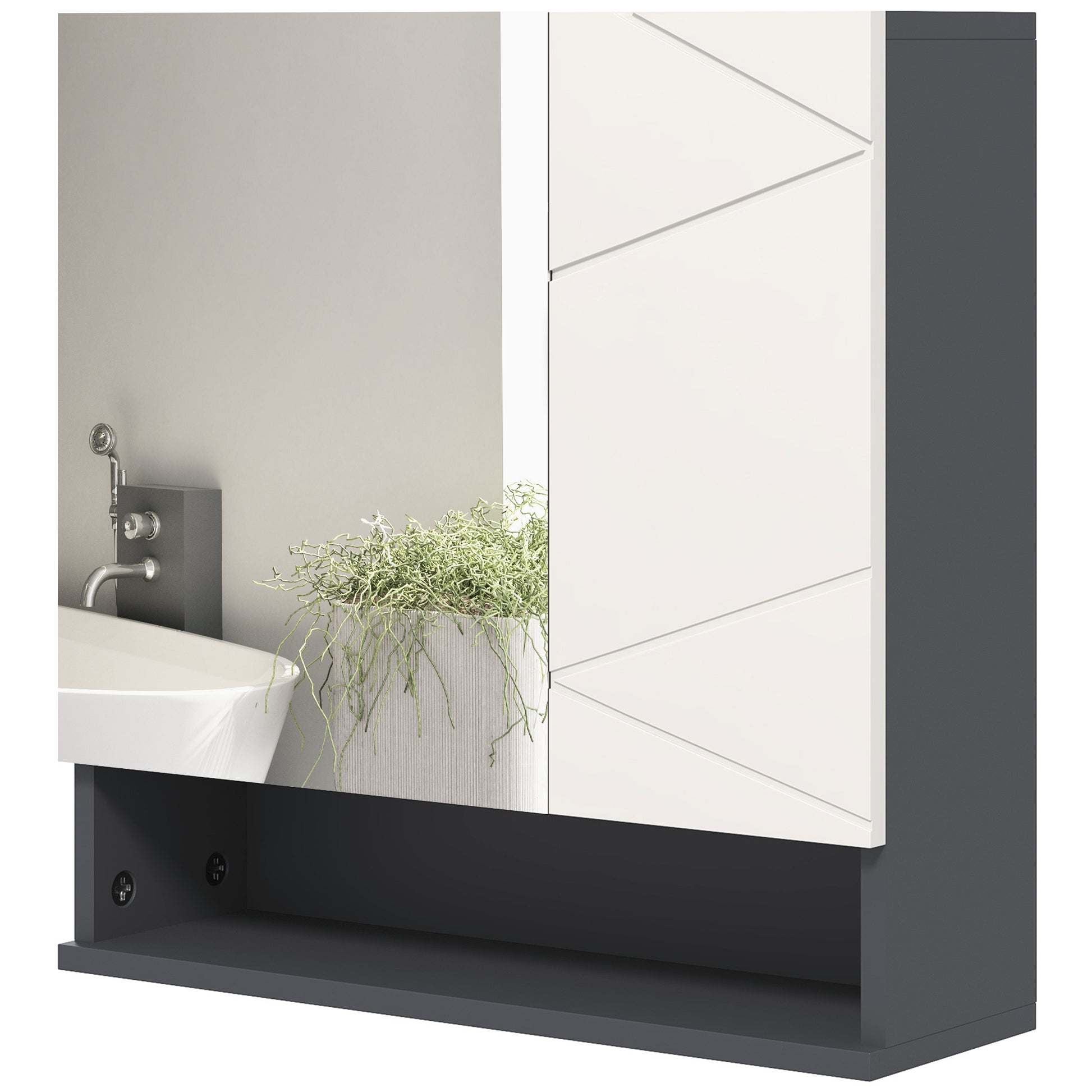 Medicine Cabinet, Wall Mounted Bathroom Mirror Cabinet with Mirrored Door, Adjustable Shelf and Soft Close Mechanism, Light Grey