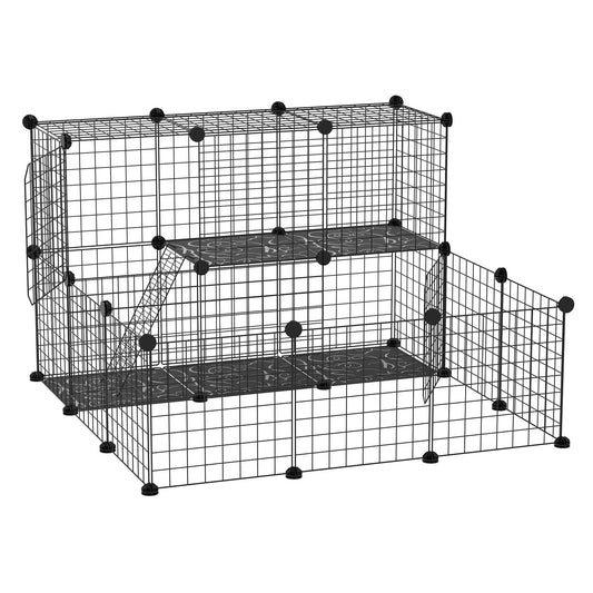 Small Animal Cage Rabbit Cage with Door, Guinea Pig Playpen, Small Animal Fence for Bunny, Chinchilla, Freret, Chinchilla, Indoor and Outdoor Use, Total 31 Panels, 41.3" x 41.3" x 27.6"