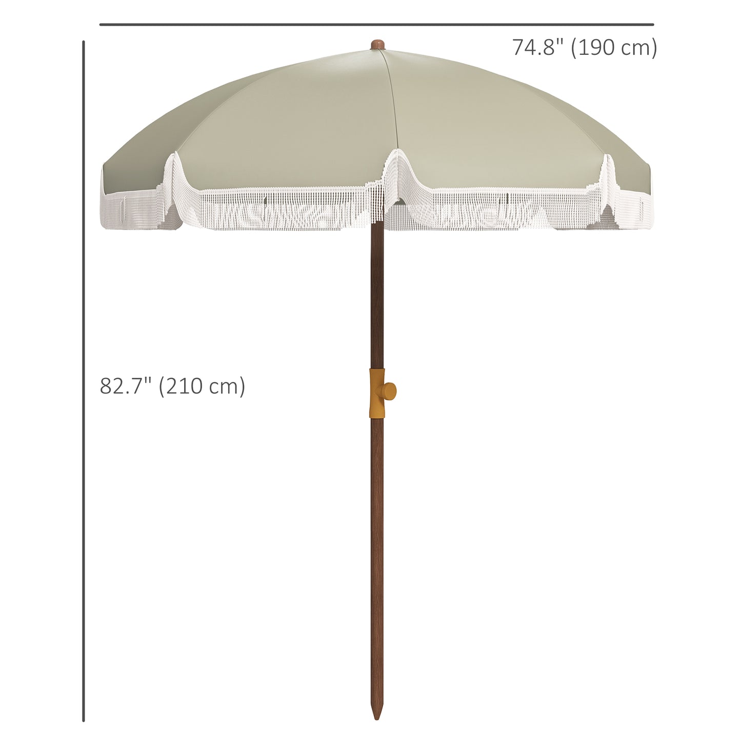 6.2' Beach Umbrella for Travel, Vent, Ruffles, Carry Bag, Portable Outdoor Umbrella for Garden, Light Green