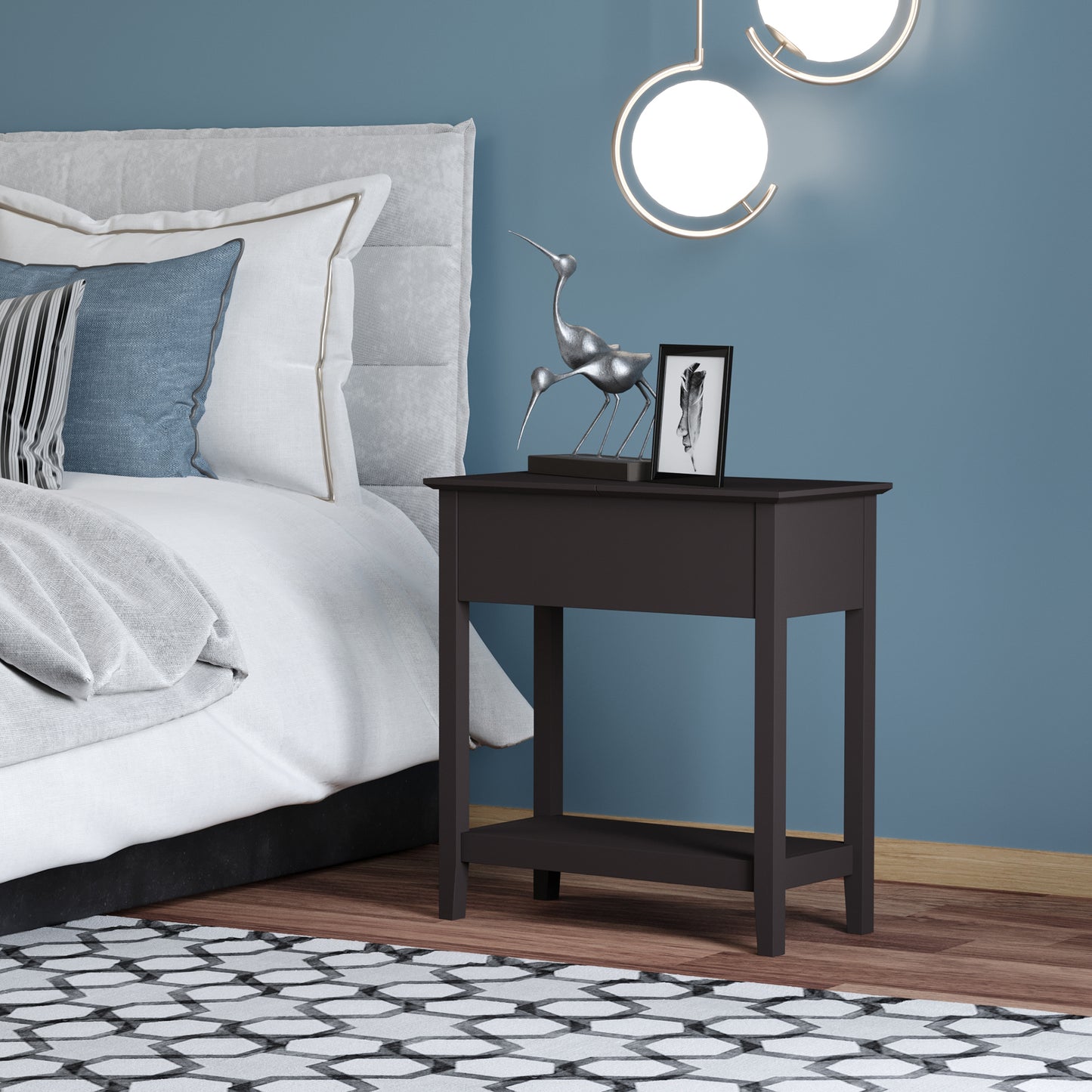 End Side Table in Flip Top Design with Cabinet and Bottom Shelf, Storage Furniture Decoration for Bedroom Living Room Office, Dark Coffee