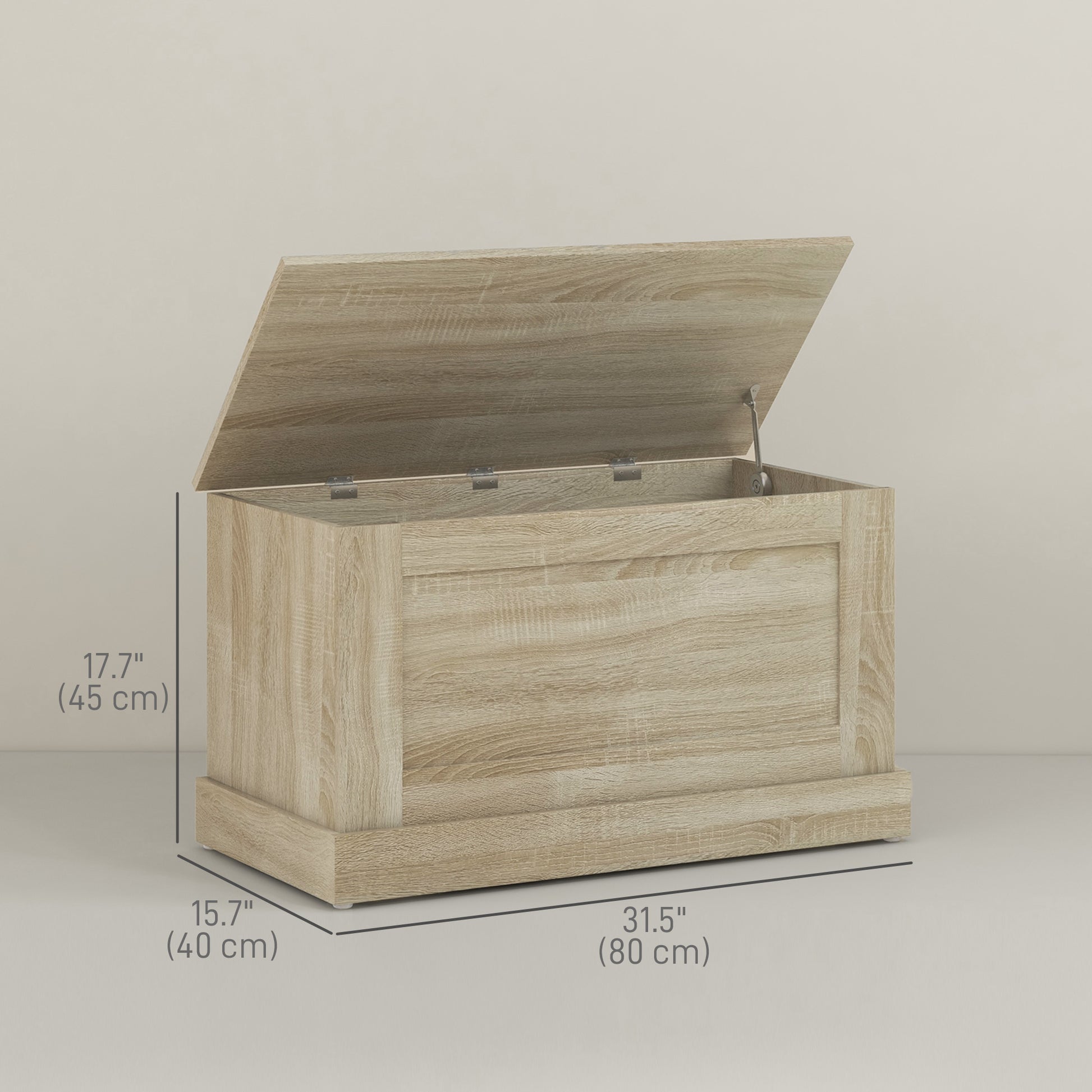 31.5 Inches Storage Chest, Storage Trunk with Safety Hinge, Wooden Box for Living Room, Natural Wood Grain