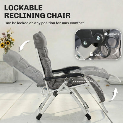 Reclining Zero Gravity Chair with Adjustable Backrest, Folding Garden Sun Lounger, Outdoor Recliner with Removable Cushion and Headrest, Dark Grey