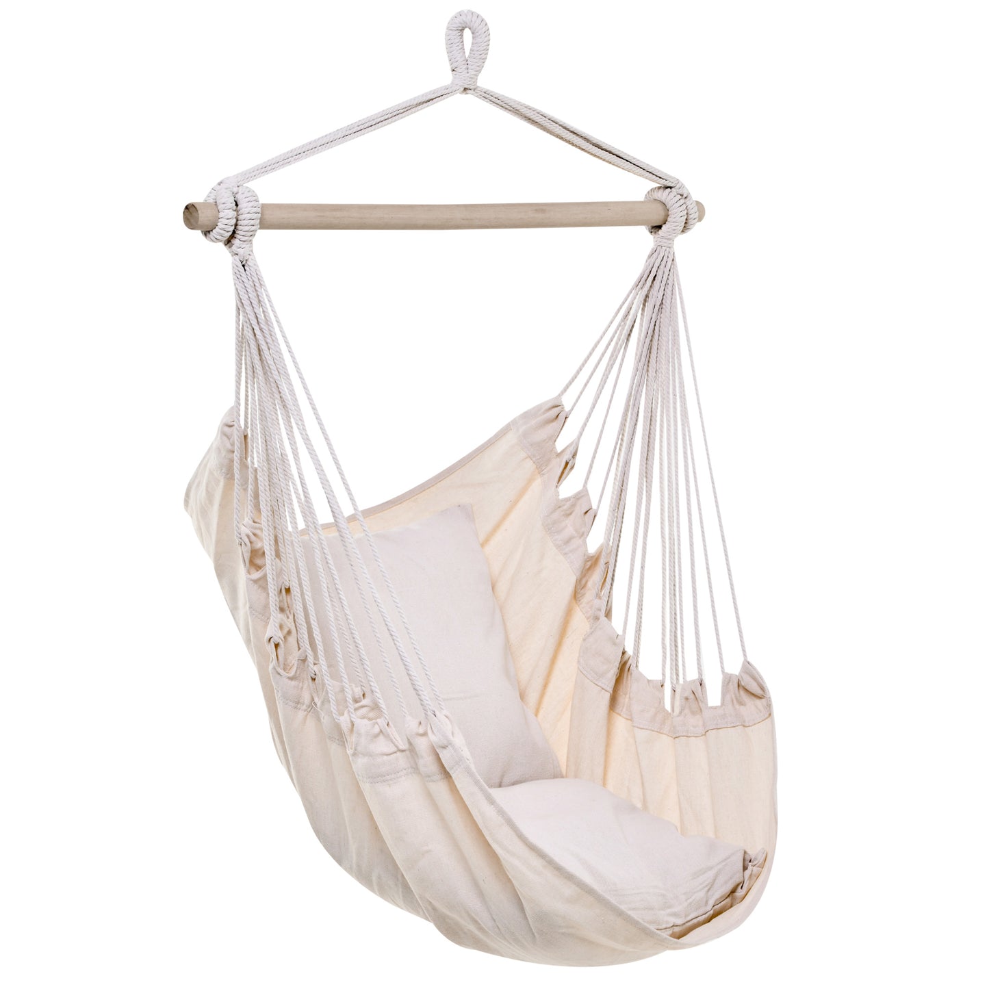 Hammock Chair Swing Hanging Macrame Chair Cotton w/ Two Soft Seat Cushions, for Bedroom Indoor Outdoor Ideal Gift for Kids Lover Birthday Present White