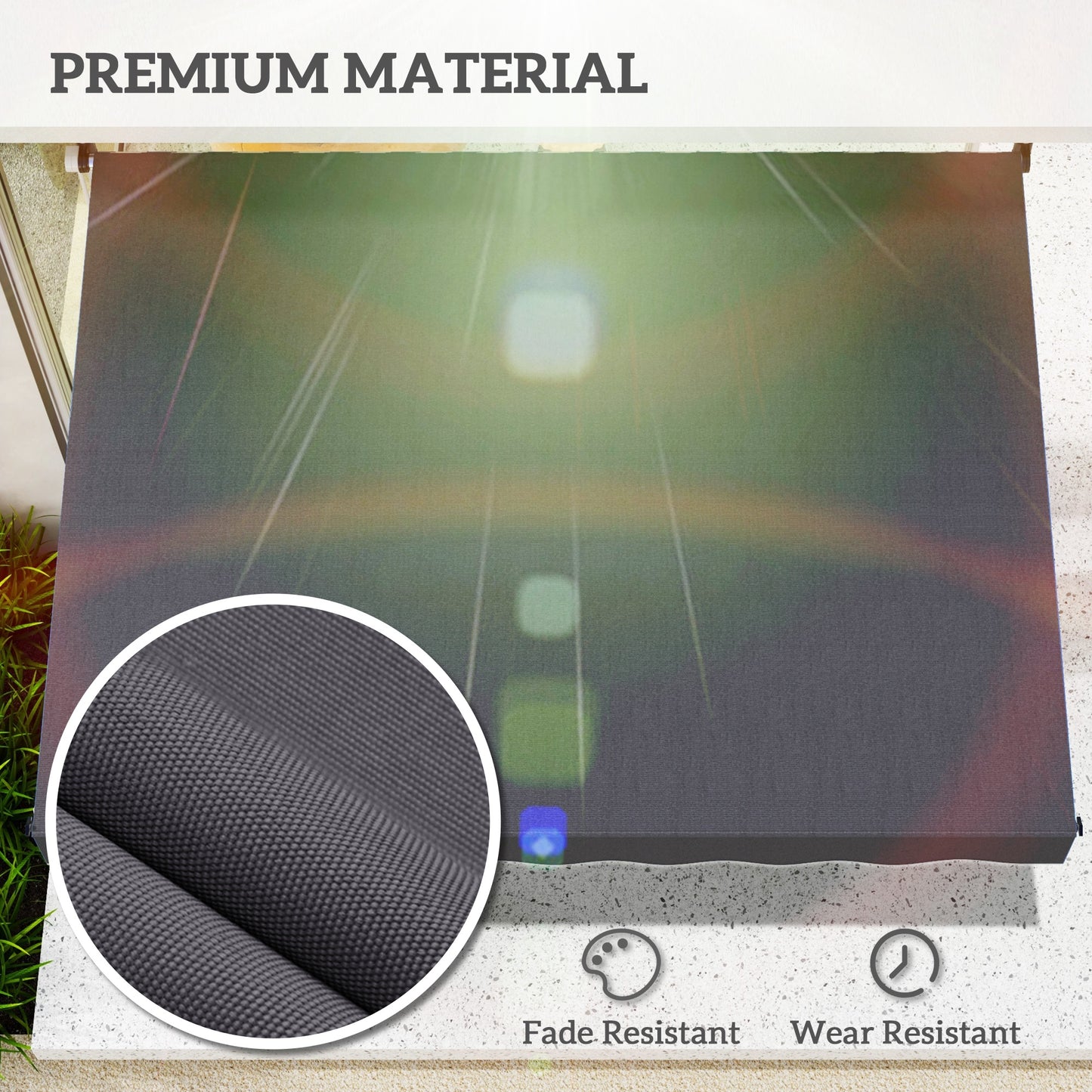 6.6'x5' Manual Retractable Patio Awning Window Door Sun Shade Deck Canopy Shelter Water Resistant UV Protector Grey