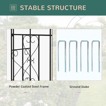 7.6FT Metal Garden Arch with Gate, Garden Arbor Trellis for Climbing Plants, Roses, Vines, Wedding Arch, Black
